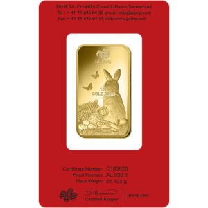 1 oz PAMP Suisse Lunar Rabbit Gold Bar (New w/ Assay)