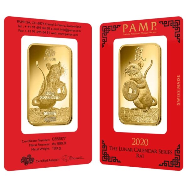 100 Gram PAMP Suisse Lunar Rat Gold B