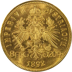 1892 20 Francs 8 Florin Austrian Gold Coin (BU, Restrike)