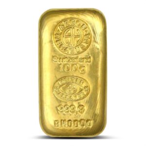 100 Gram Argor Heraeus Cast Gold Bar (New w/ Assay)